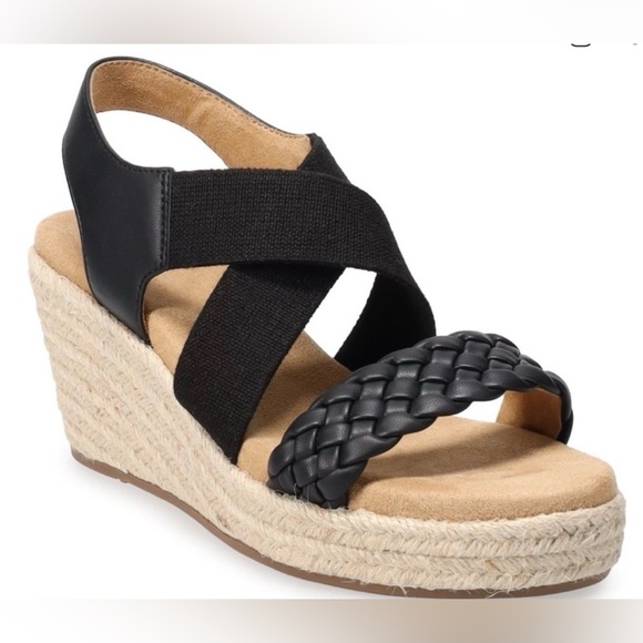 Sonoma Goods For Life Shoes - Sonoma Black and Tan Woven Wedge Sandals